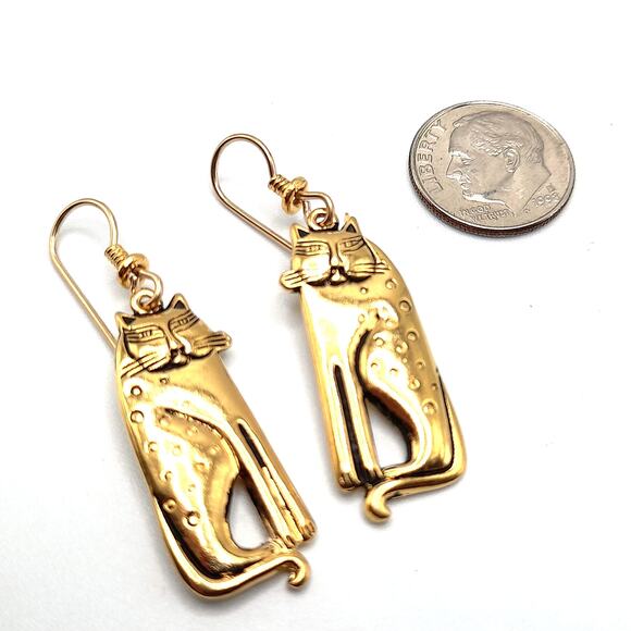 Laurel Burch Siamese Cat Earrings Gold Plated Vintage 1980s Signed Dangle - Picture 10 of 10